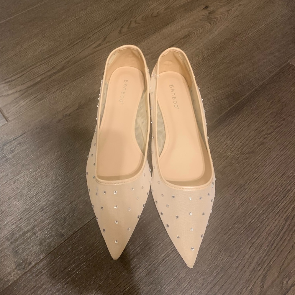 Bamboo Women's Beige Studded Flats